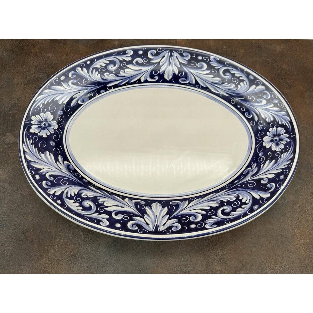 SUR LA TABLE Italian Renaissance Serving Platter 15” Blue WHT Discontinued 2012